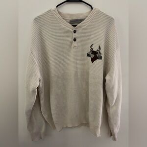Vintage Shenandoah Men's Cream V-Neck Sweater with Deer Embroidery